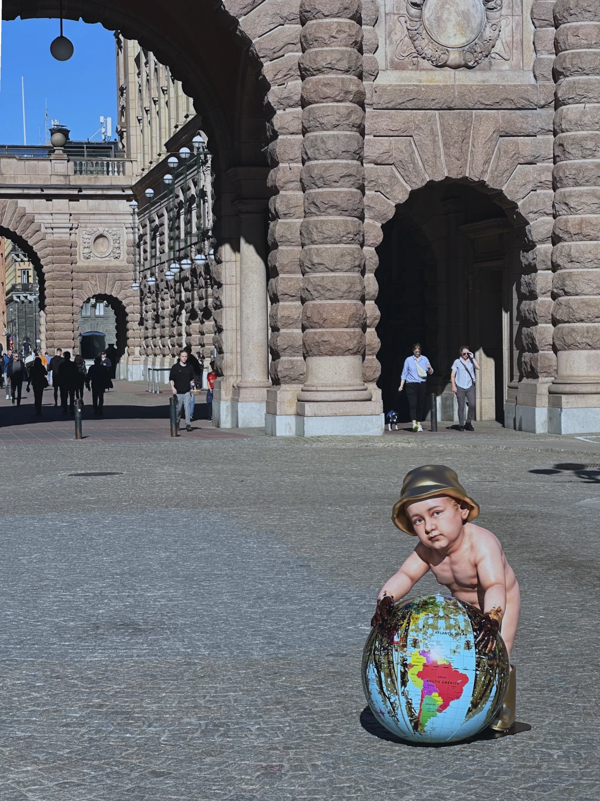 End of the Game sculpture by Daniel Paul installed at Riksgatan outside the Swedish Parliament in Stockholm, 2024